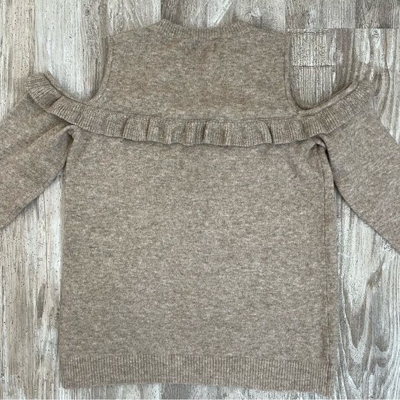 Loft Women’s Cold Shoulder Sweater Brown Tan Marled Ruffle M - Picture 5 of 5